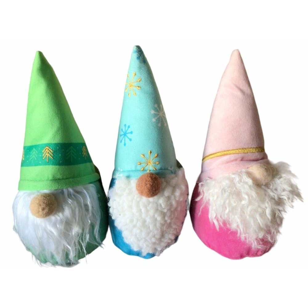 Christmas Faceless Santa Gnome Plush Decorations Set Of 3 8 in Pink Blue Green